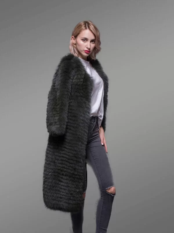 Super Stylish Long Real Fox Fur Black Winter Coat for Women - Image 5