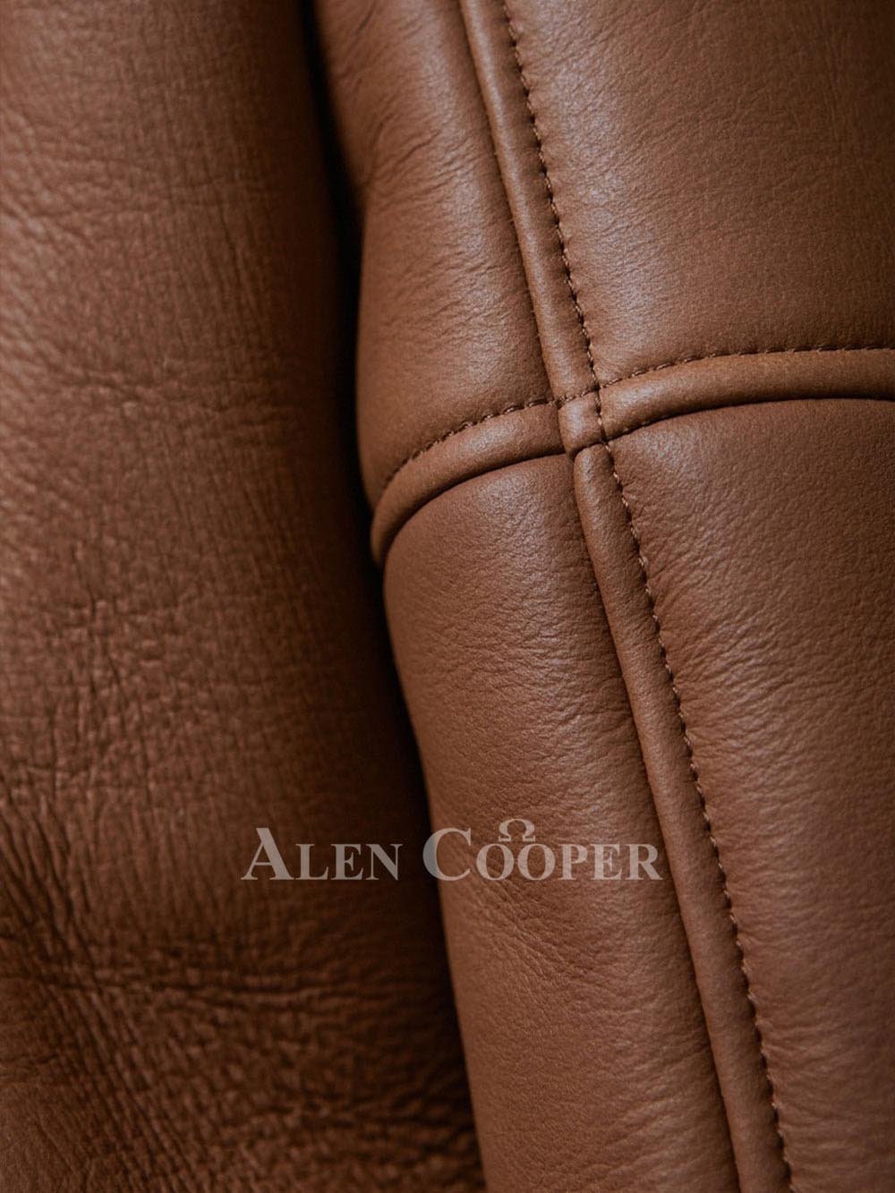 Tan Brown Sheepskin Shearling Jacket for Women - Image 3