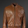 Tan Color Real Italian Leather Bomber Jacket for Women