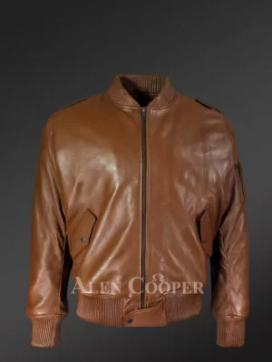 Tan Color Real Italian Leather Bomber Jacket for Women