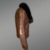 Tan Leather Moto Jacket with Black Fox Fur Collar