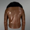 Tan Leather Moto Jacket with Black Fox Fur Collar