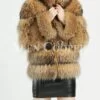 Thick Real Fur Warm Winter Coat for Women with Detachable Fur Collar