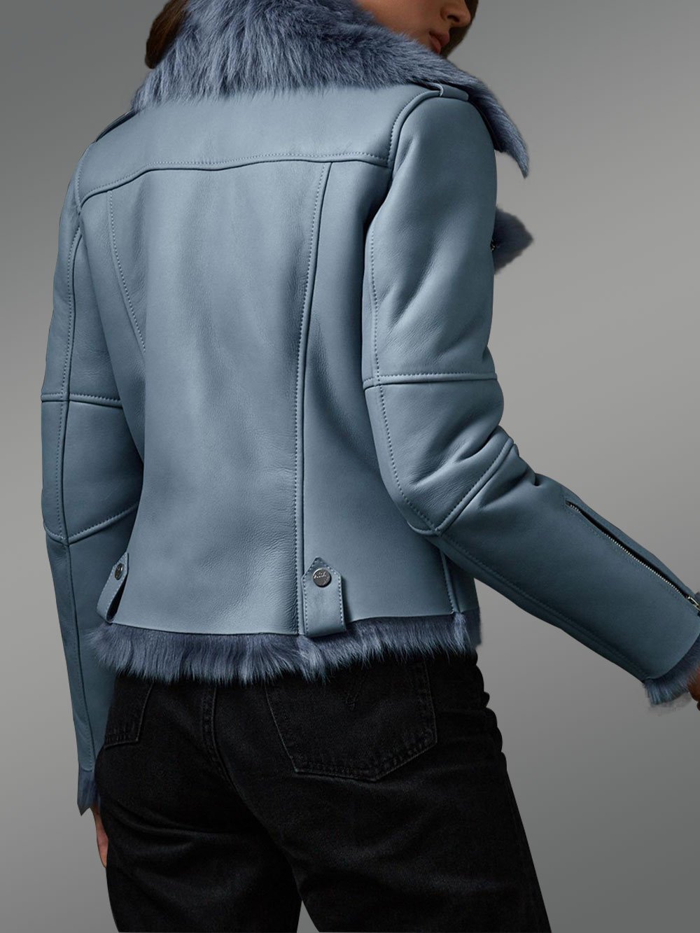 Blue Toscana Shearling Jacket for Women - Image 3