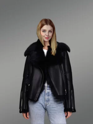Toscana Shearling Jacket for Women in Black Nappa Finish