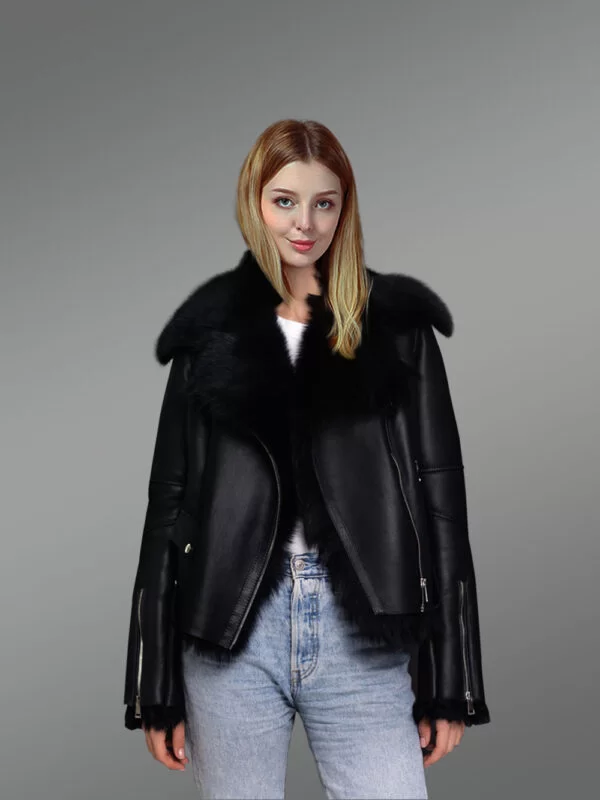 Toscana Shearling Jacket for Women in Black Nappa Finish
