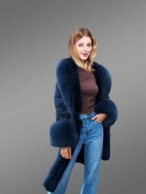 Tuxedo Style Shearling Long Coat for Women