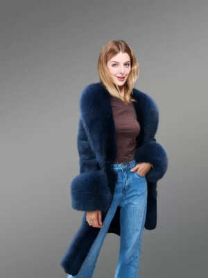 Tuxedo Style Shearling Long Coat for Women