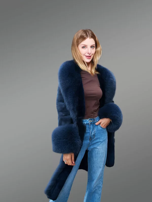 Tuxedo Style Shearling Long Coat for Women