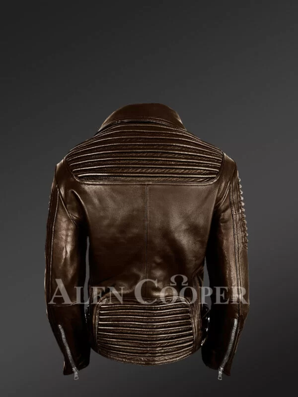 Stylish and Bold Women’s Coffee Moto Jackets with Detachable Finn Raccoon Fur Collar & Hood - Image 9