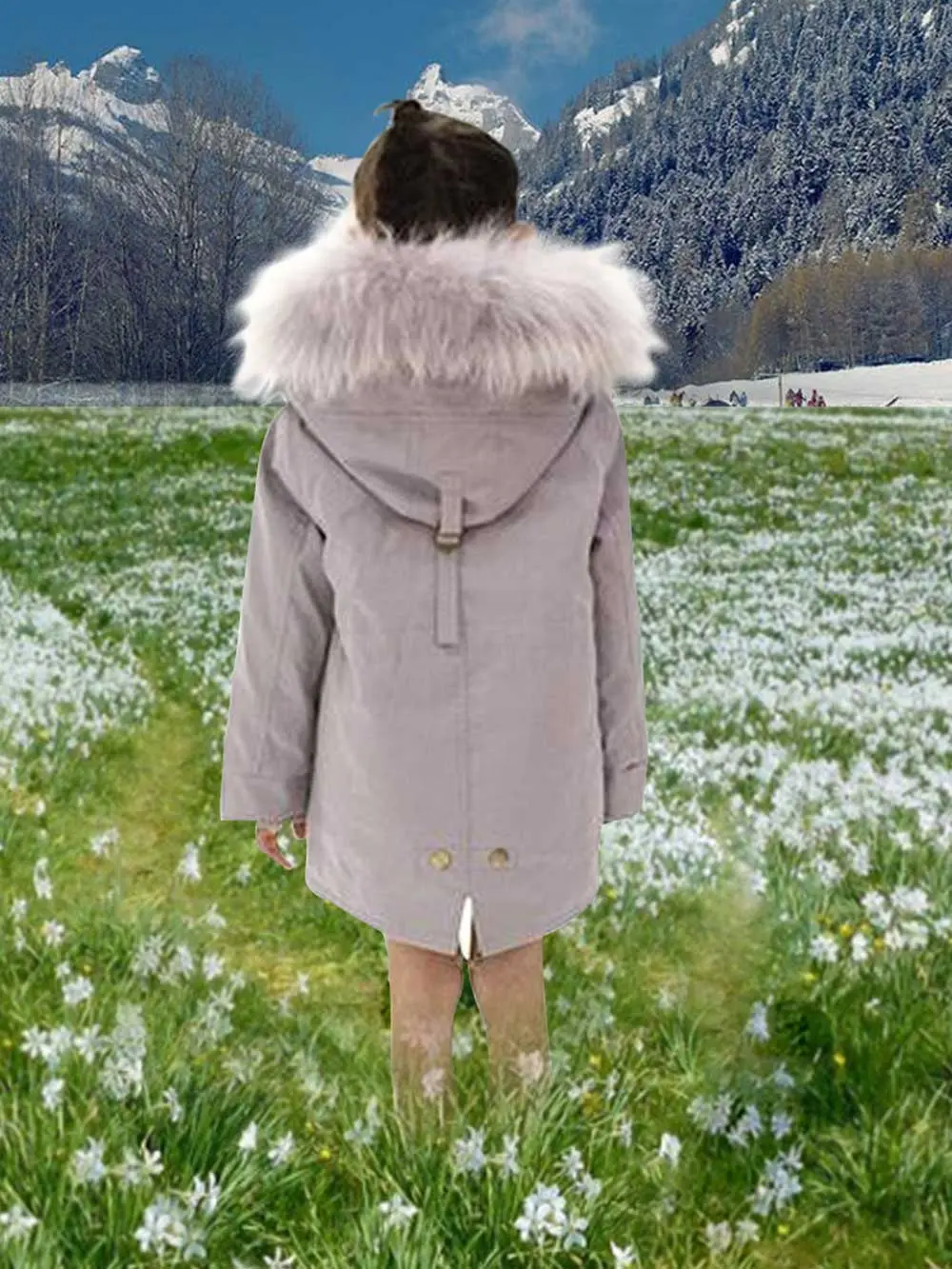 Very Stylish Kid’s Parka With Fur Hood In Gray - Image 4