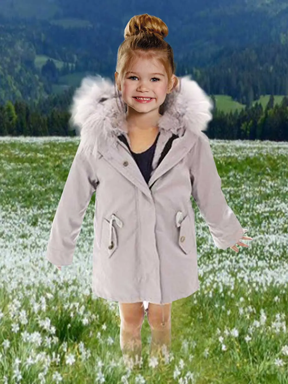 Very Stylish Kid’s Parka With Fur Hood In Gray