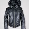 Women’s Hooded Biker Jacket in Black