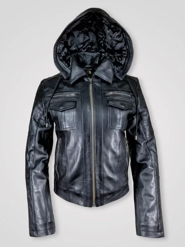 Women’s Hooded Biker Jacket in Black