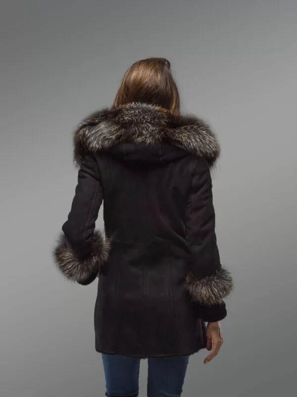 Women’s Mid Length 100% Real Sheepskin Warm Winter Coat with Long Shawl Collar - Image 5