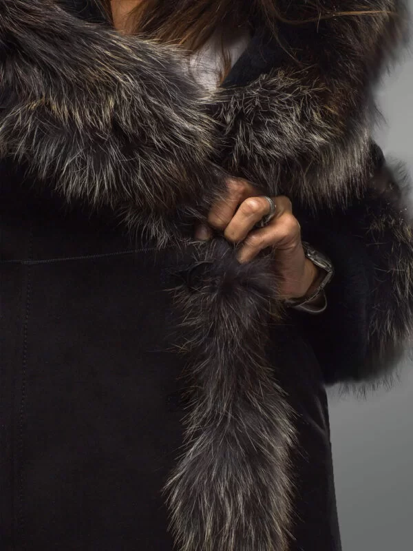 Women’s Mid Length 100% Real Sheepskin Warm Winter Coat with Long Shawl Collar - Image 6