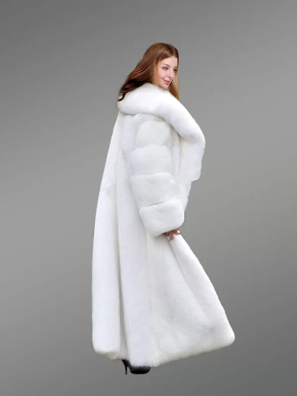 White Mink Fur Trench Coat For Women - Image 3