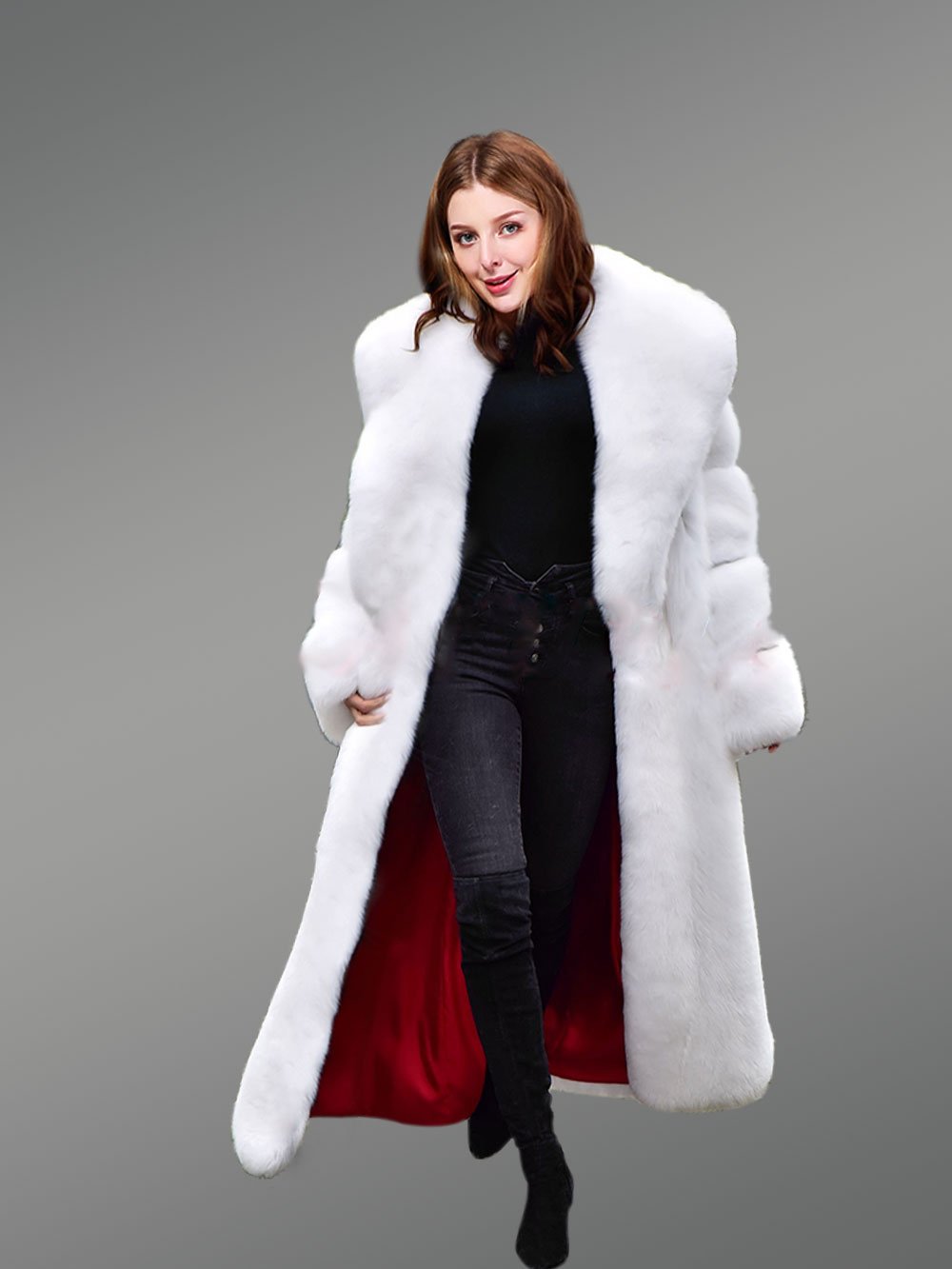 White Mink Fur Trench Coat For Women - Image 8