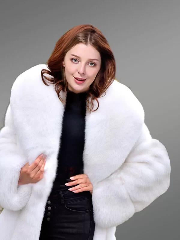 White Mink Fur Trench Coat For Women - Image 6