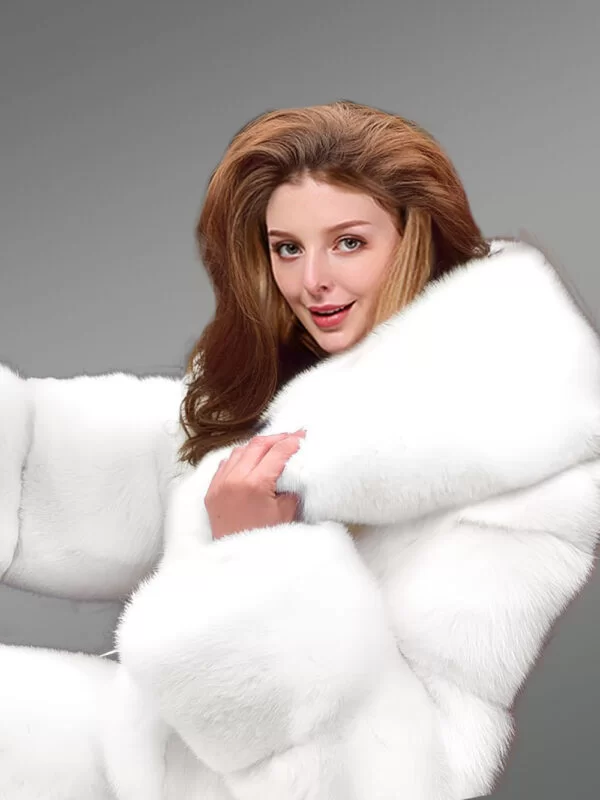 White Mink Fur Trench Coat For Women - Image 2