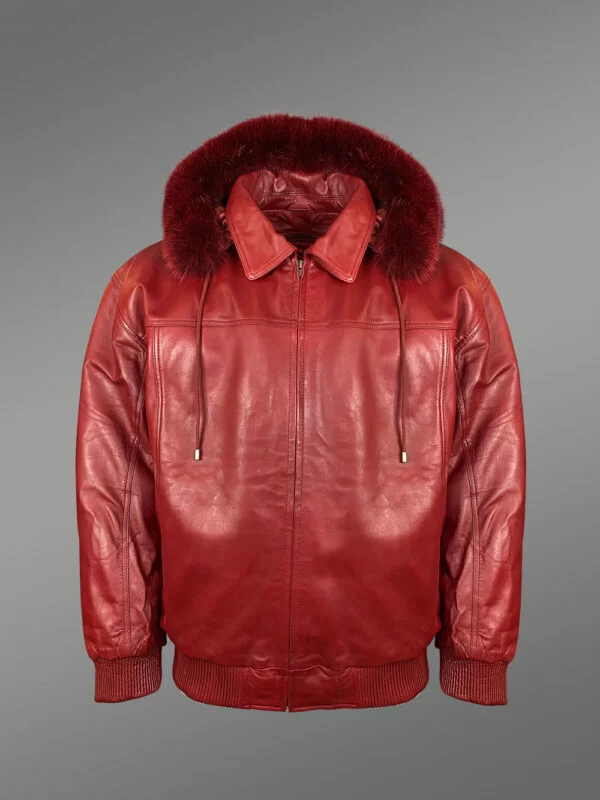 Real Leather Bomber for Men’s With Real Fur Hood - Image 2