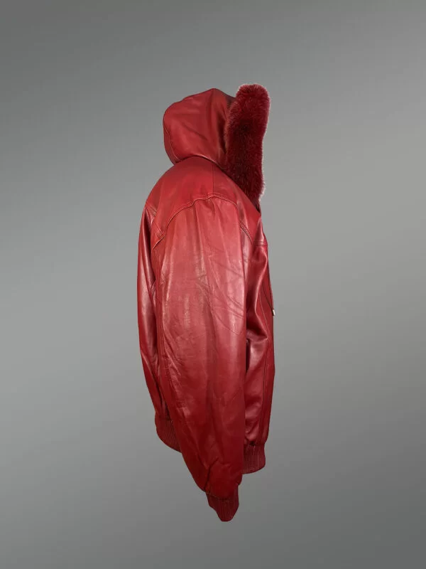 Real Leather Bomber for Men’s With Real Fur Hood - Image 3