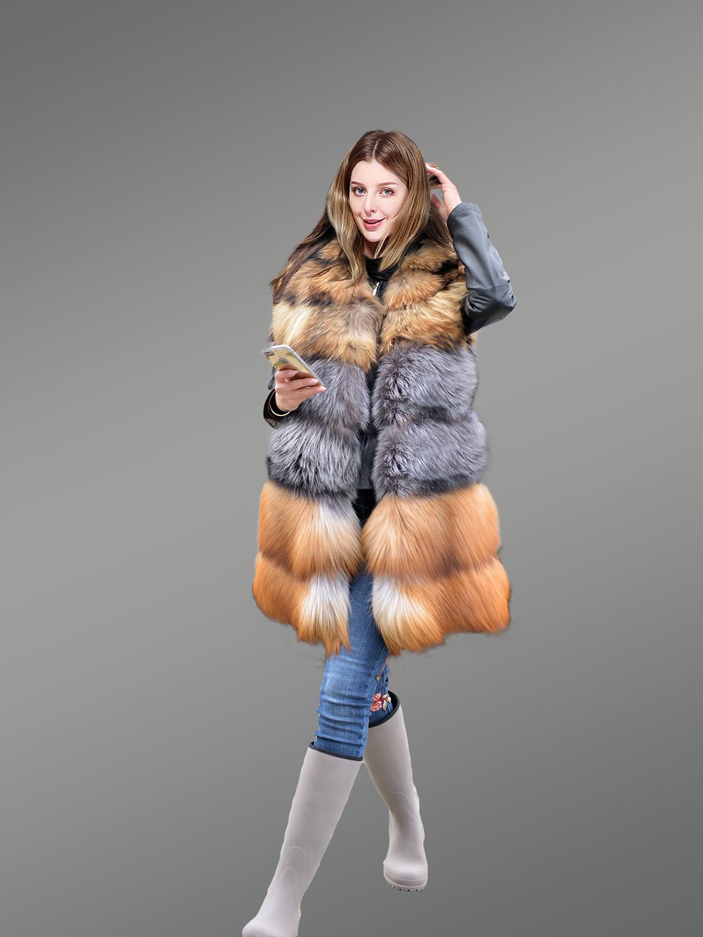 Women Multi Fox Variation Vest with Raccoon Touch - Image 4
