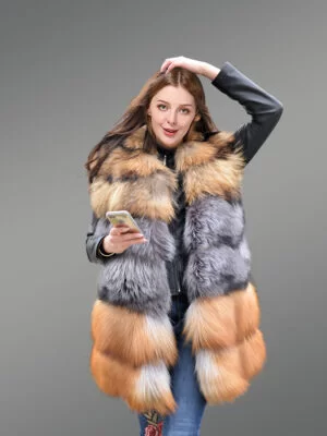 Women Multi Fox Variation Vest with Raccoon Touch