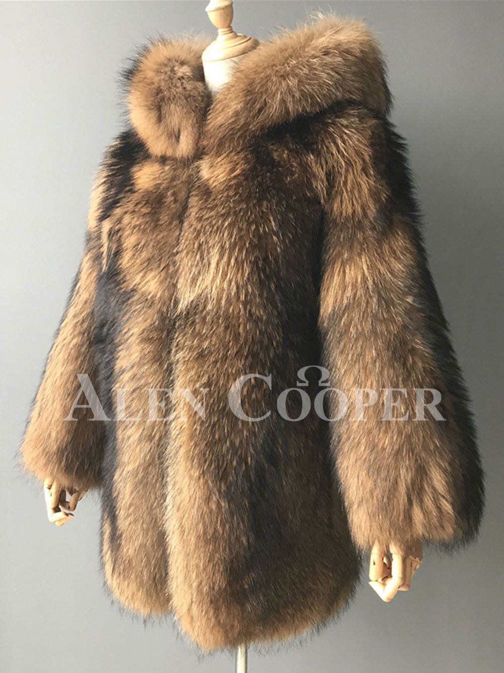 Real Raccoon Fur Winter Outerwear with Stylish Hood for Women - Image 6