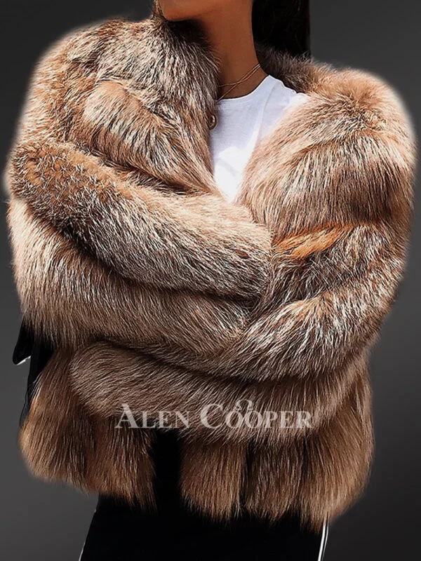 Women’s Cool Poncho Styled Real Fox Fur Shaggy Winter Coat - Image 3