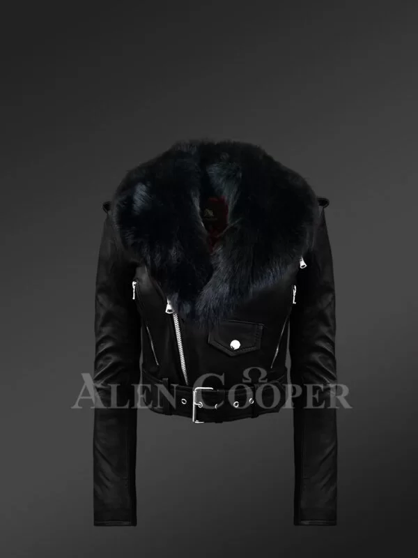 Crop Leather Jacket for Women - Image 3