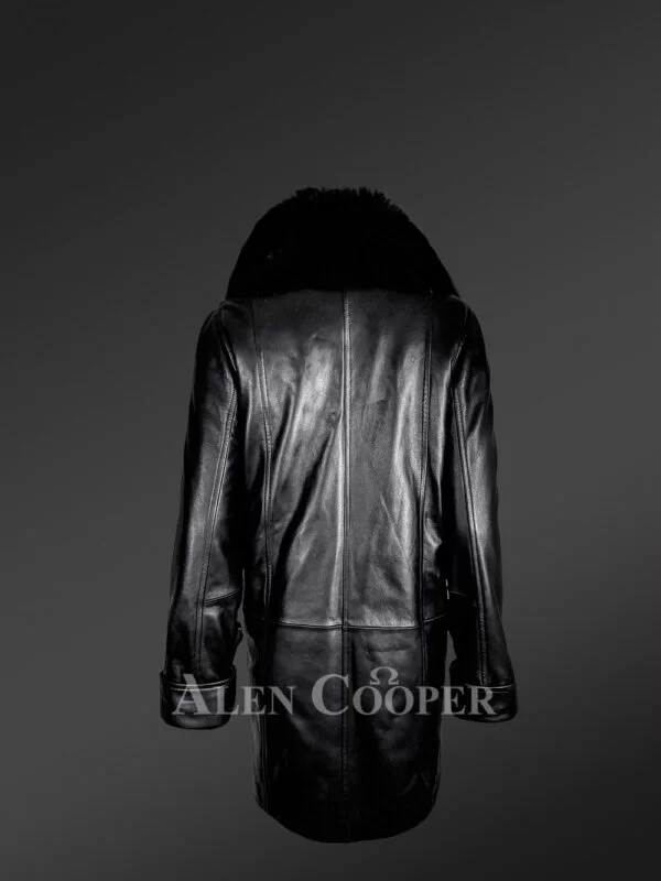 Women’s 100% Genuine Leather Overcoat with Detachable Fox Fur Collar - Image 3