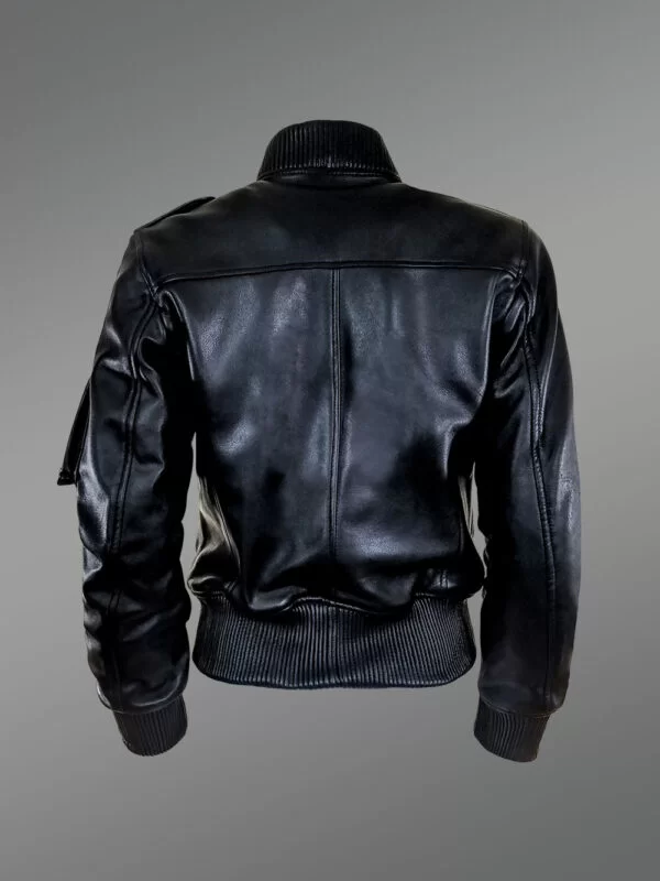 Women's All Leather Bomber in Black - Image 4