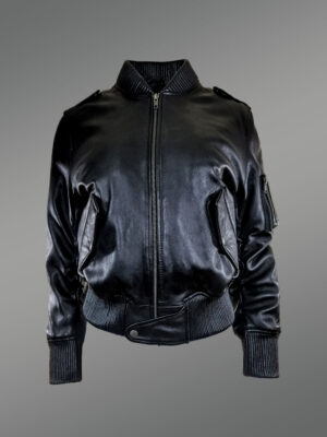 Women's All Leather Bomber in Black