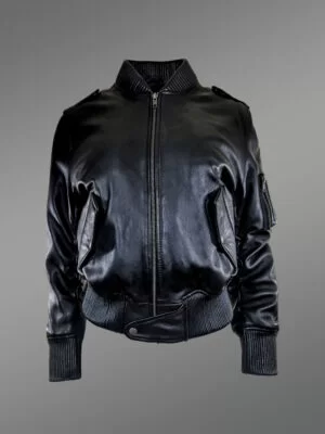 Women's All Leather Bomber in Black