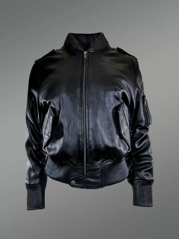 Women's All Leather Bomber in Black