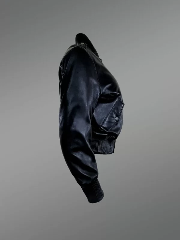 Women's All Leather Bomber in Black - Image 3