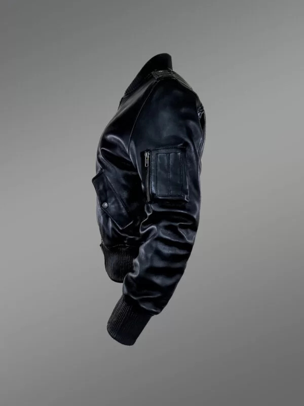Women's All Leather Bomber in Black - Image 2