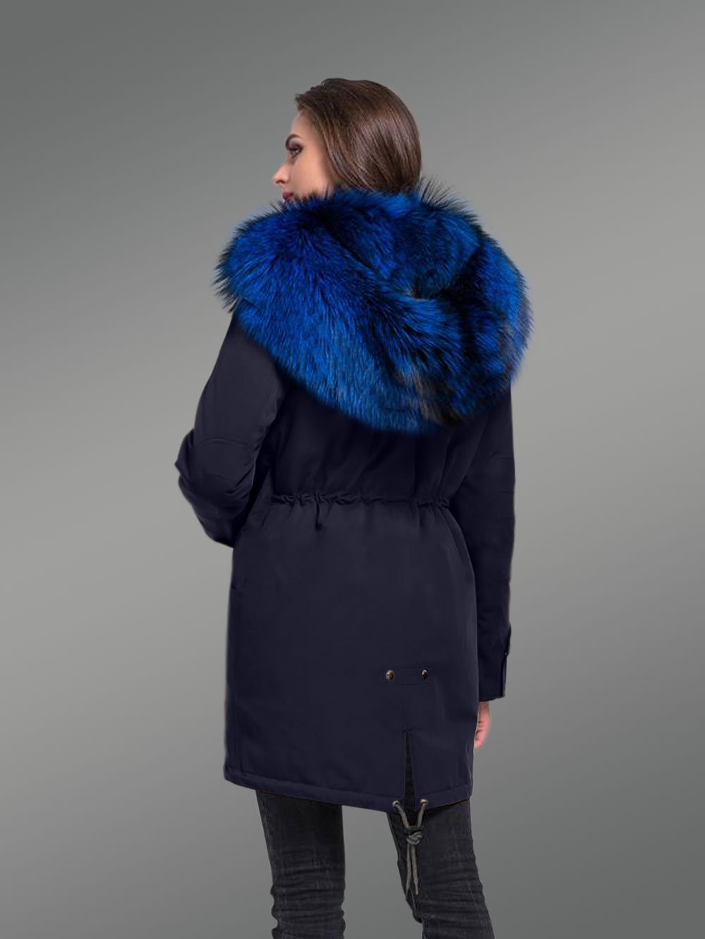 Magnify Your Persona with Women’s Arctic Fox Fur Hybrid Navy Parka Convertibles - Image 3