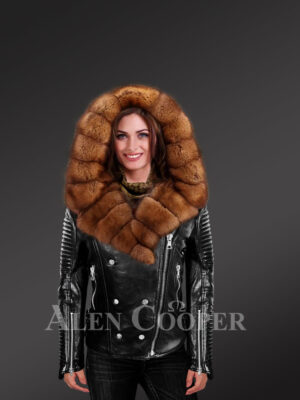 Women’s Brown Leather Jacket with Fascinating Fur Collar