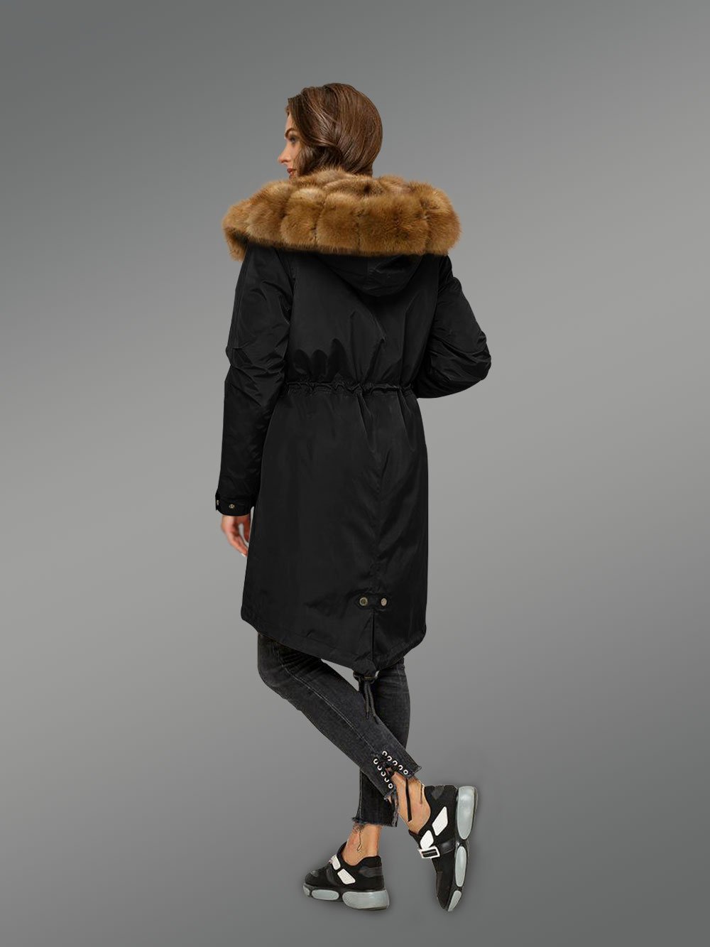 Reinvent Your Charm with Women’s Canadian Fox Fur Hybrid Black Parka Convertibles - Image 4