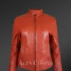 Women’s Classic Leather Biker Jacket with Cross Pockets