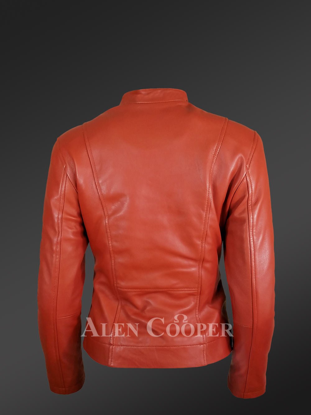 Women’s Classic Leather Biker Jacket with Cross Pockets - Image 4
