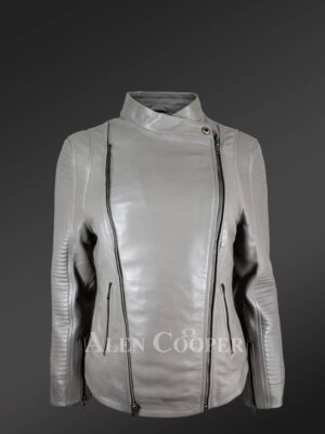 Women's Double Sided Zipper Motorcycle Jacket in Grey