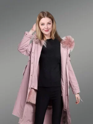 Women’s Fur Parka Coat with detachable Fox Fur Trim Hood