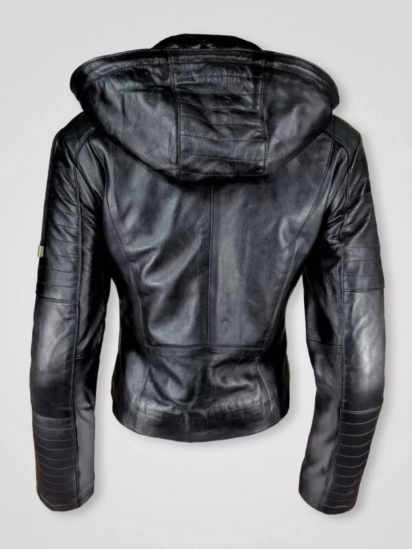 Womens Hooded Biker Jacket - Image 4