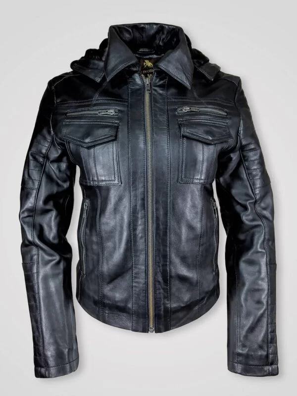 Womens Hooded Biker Jacket - Image 2