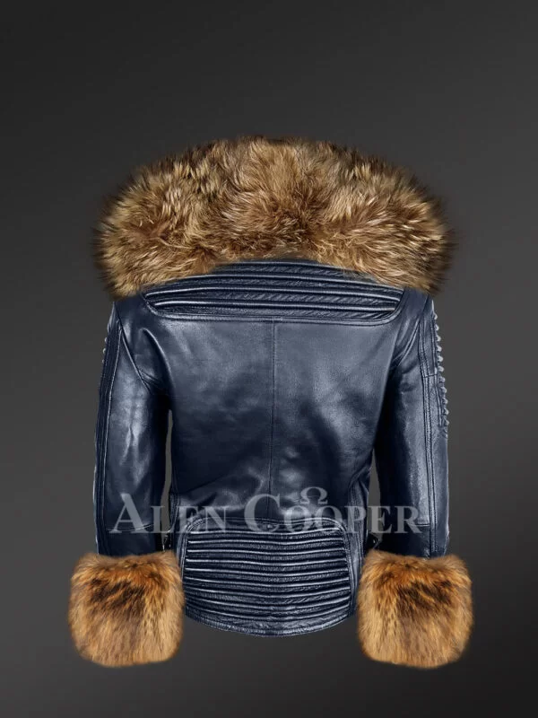 Womens Leather with Fur Biker Jacket - Image 5