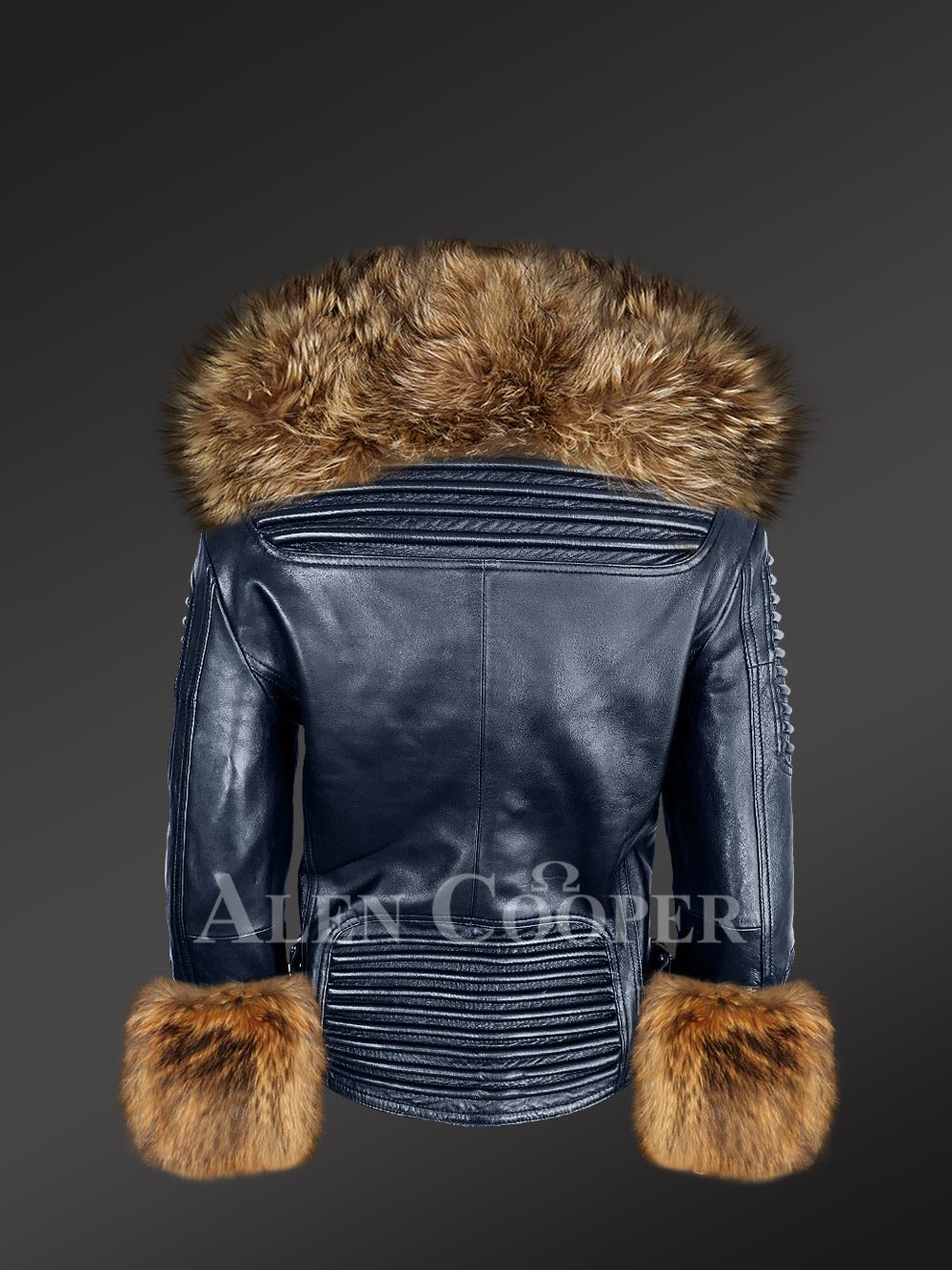 Womens Leather with Fur Biker Jacket - Image 5