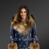 Women’s Leather Biker Jacket with Fox Fur Collar, Lapels and Cuffs
